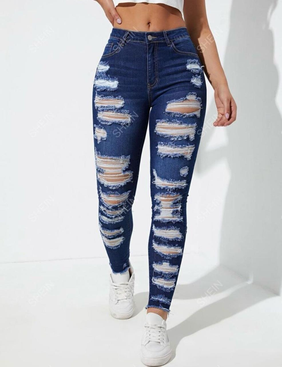 Ladies Rugged Jeans Trousers -Casual Wear This High waist jeans is big fitting,has a great stretch & is comfortable to wear.It defines your Waistline and give your body some Nice curves