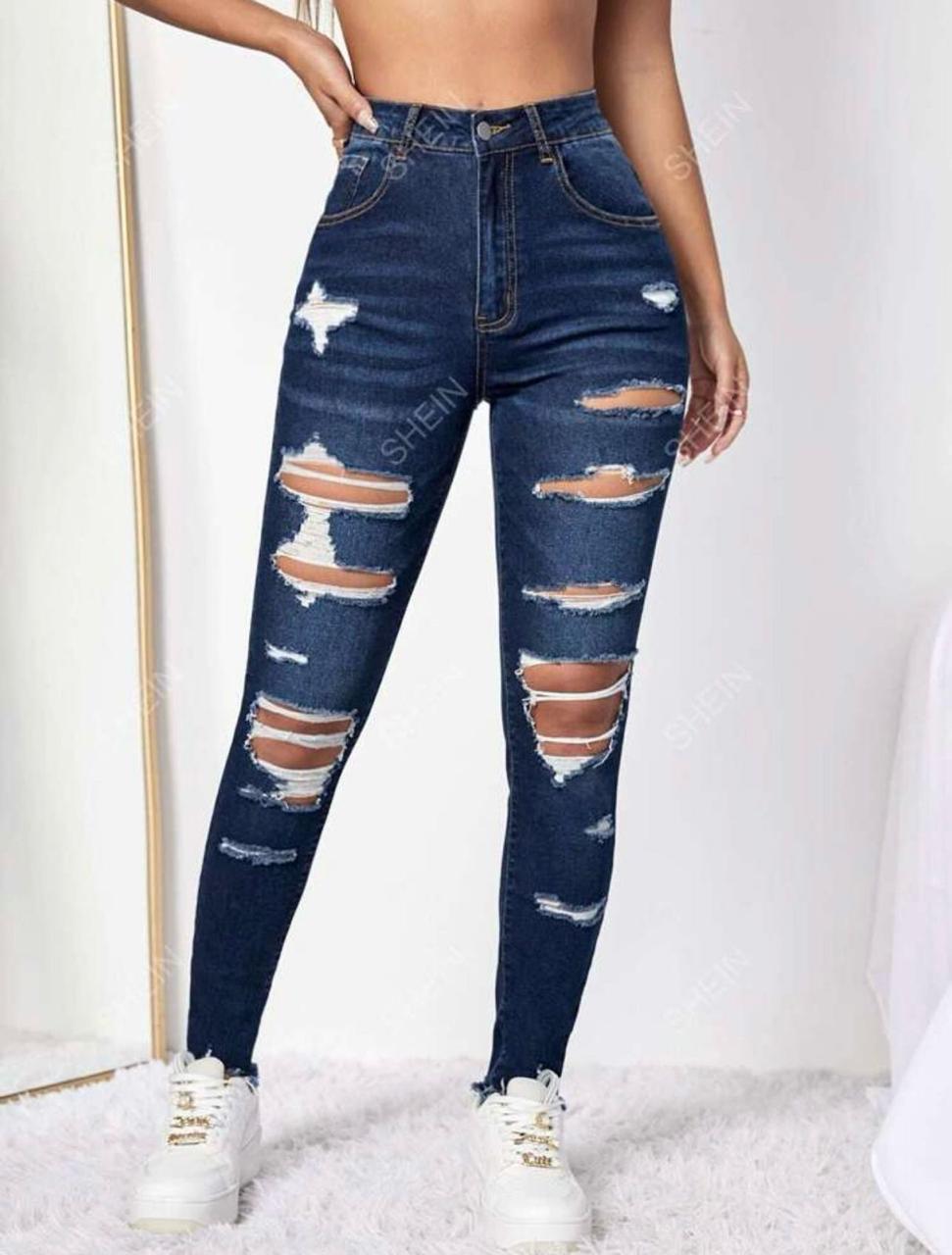 Ladies Rugged Jeans Trousers -Casual Wear This High waist jeans is big fitting,has a great stretch & is comfortable to wear.It defines your Waistline and give your body some Nice curves