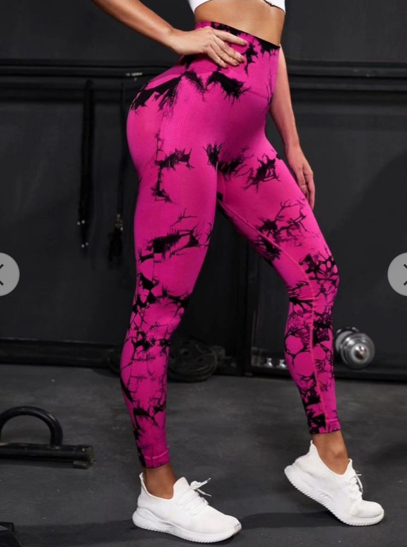 GYM TIE DYE PRINT TIGHTS Scrunch Butt Seamless Fitness Leggings Multi-use Comfortable Wear Breathable Ladies Women Trendy Sporty Look Gym Fit Gym Workout Clothes