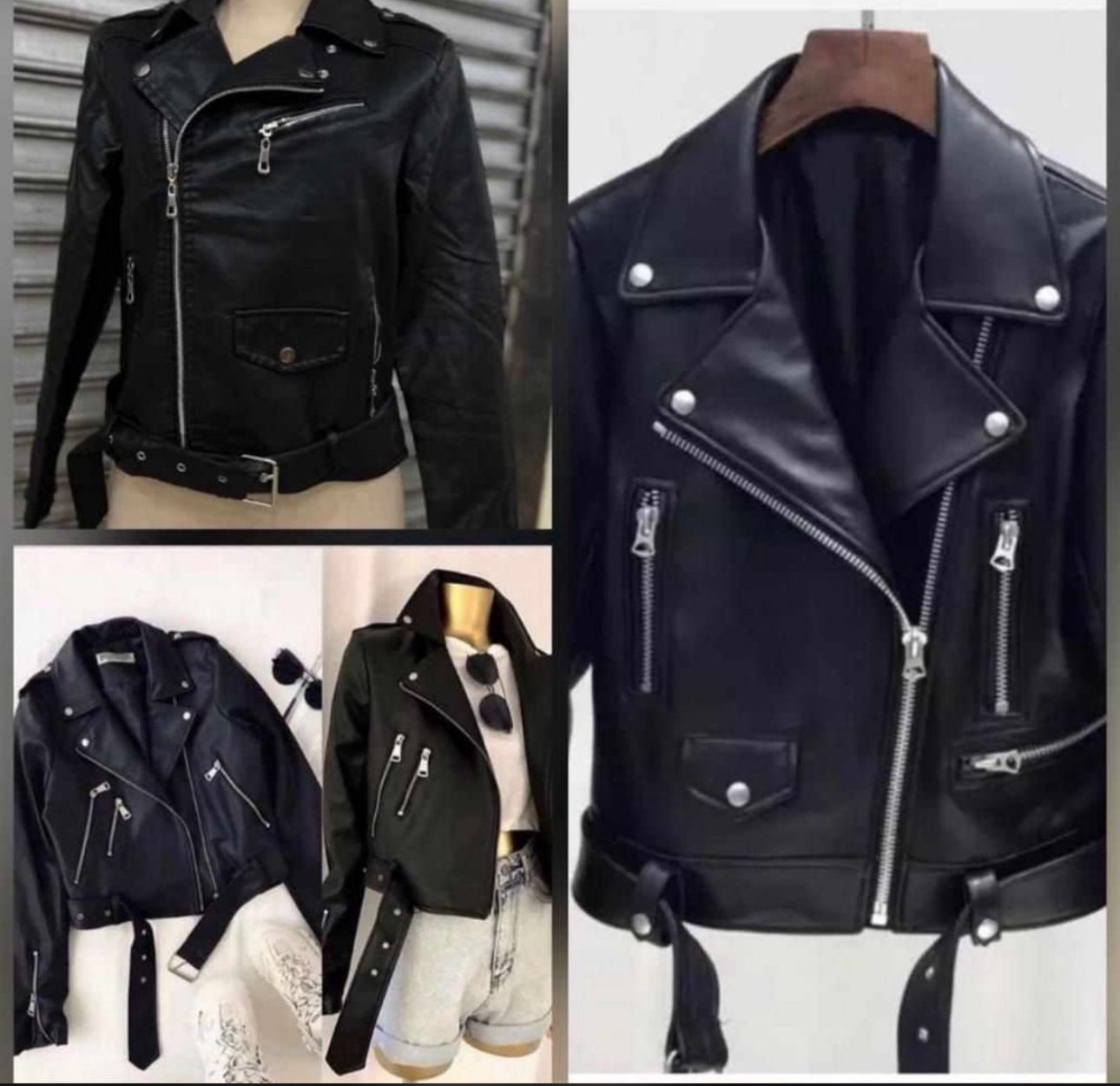 Leather jacket for ladies/ Black leather jacket with belt