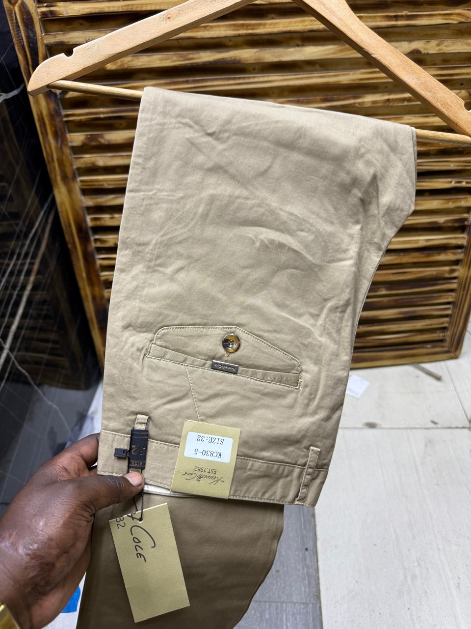 High quality hard Khaki men smart casual trousers straight slim fit smart casual casual, business and official.