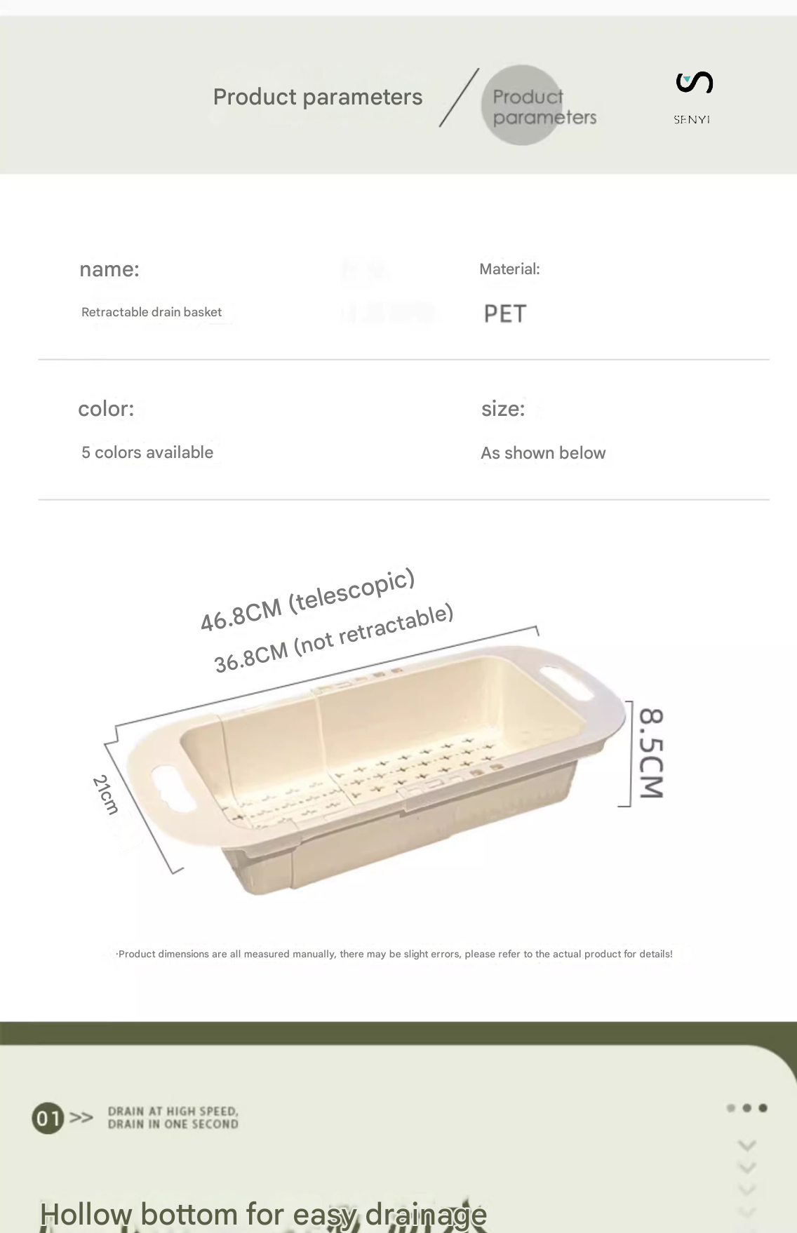 SENYI 3pcs Folding Vegetable Fruits Washing Drain Basket Colander Strainer Collapsible Drainer Kitchen Tool Cookware Sets Cooking Household Artifact Multifunctional Plastic Basin High-end Double-layer