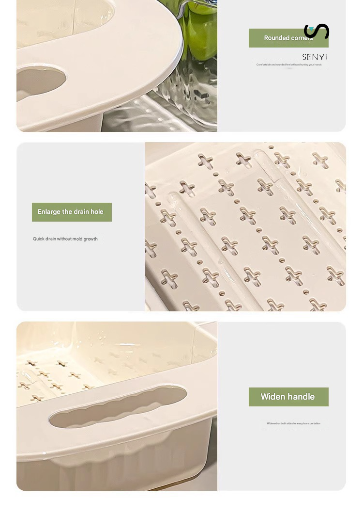 SENYI 3pcs Folding Vegetable Fruits Washing Drain Basket Colander Strainer Collapsible Drainer Kitchen Tool Cookware Sets Cooking Household Artifact Multifunctional Plastic Basin High-end Double-layer