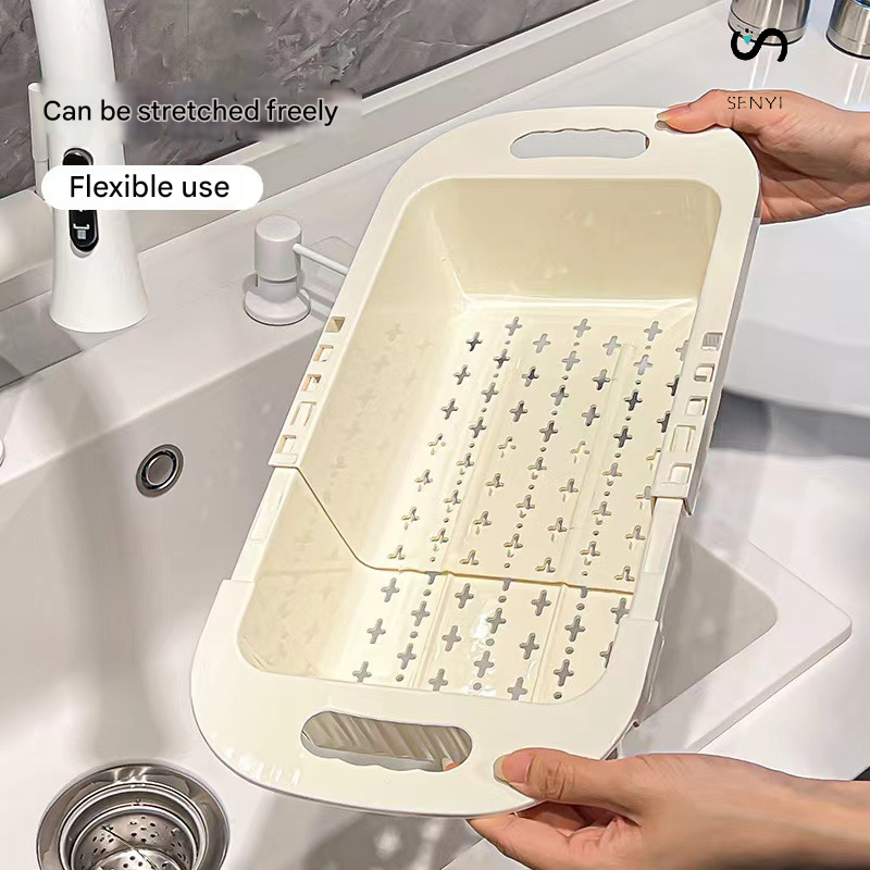 SENYI 3pcs Folding Vegetable Fruits Washing Drain Basket Colander Strainer Collapsible Drainer Kitchen Tool Cookware Sets Cooking Household Artifact Multifunctional Plastic Basin High-end Double-layer