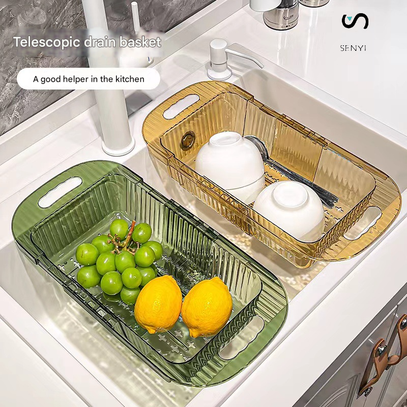 SENYI 3pcs Folding Vegetable Fruits Washing Drain Basket Colander Strainer Collapsible Drainer Kitchen Tool Cookware Sets Cooking Household Artifact Multifunctional Plastic Basin High-end Double-layer