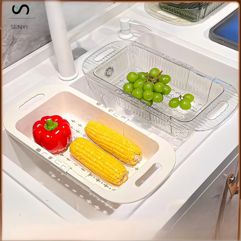 SENYI 3pcs Folding Vegetable Fruits Washing Drain Basket Colander Strainer Collapsible Drainer Kitchen Tool Cookware Sets Cooking Household Artifact Multifunctional Plastic Basin High-end Double-layer