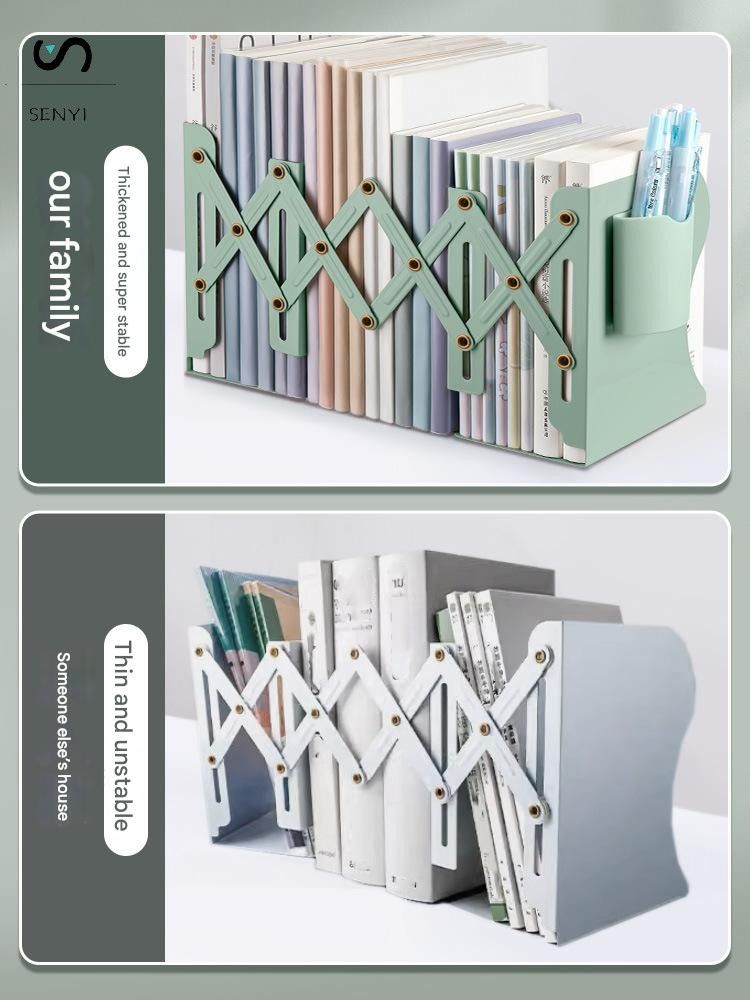 SENYI Retractable Book Stand with Pen Holder Bookshelf Integrated Desktop Storage Rack Student Baffle Book Holder Folding Fixed Book Shelf pen storage student books storage desk messy cleaner