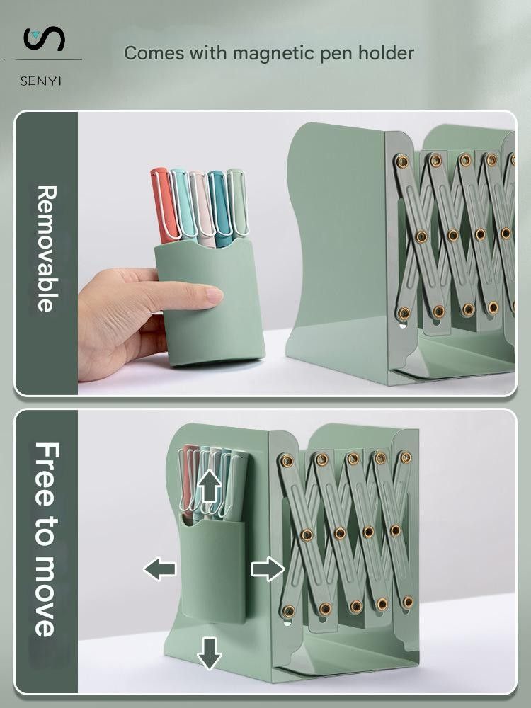 SENYI Retractable Book Stand with Pen Holder Bookshelf Integrated Desktop Storage Rack Student Baffle Book Holder Folding Fixed Book Shelf pen storage student books storage desk messy cleaner