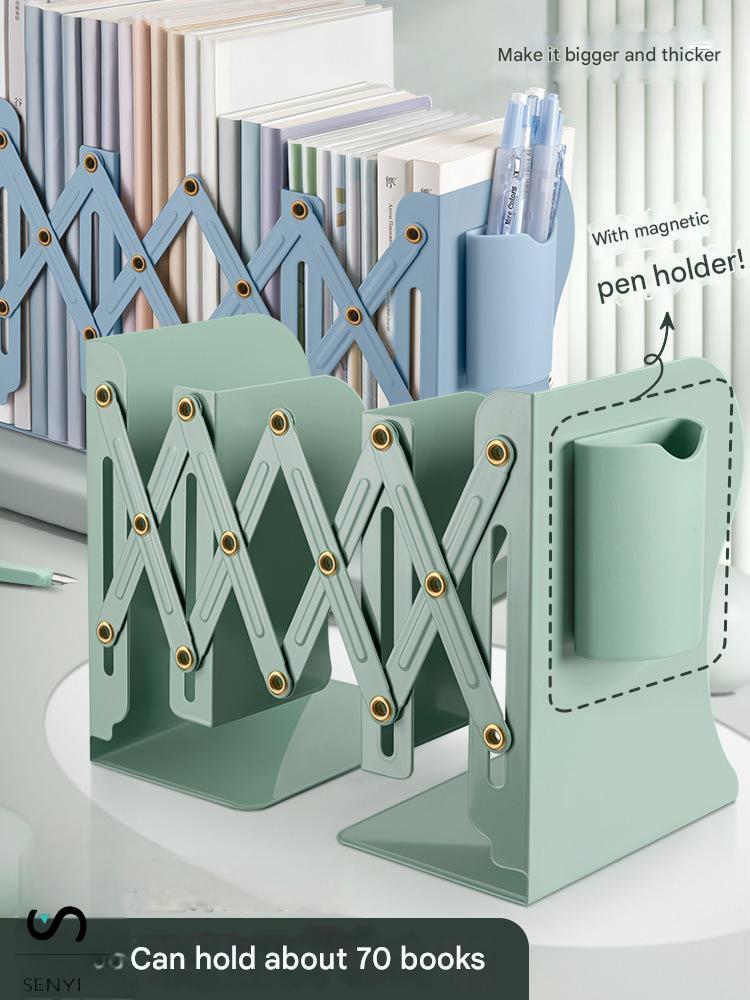 SENYI Retractable Book Stand with Pen Holder Bookshelf Integrated Desktop Storage Rack Student Baffle Book Holder Folding Fixed Book Shelf pen storage student books storage desk messy cleaner