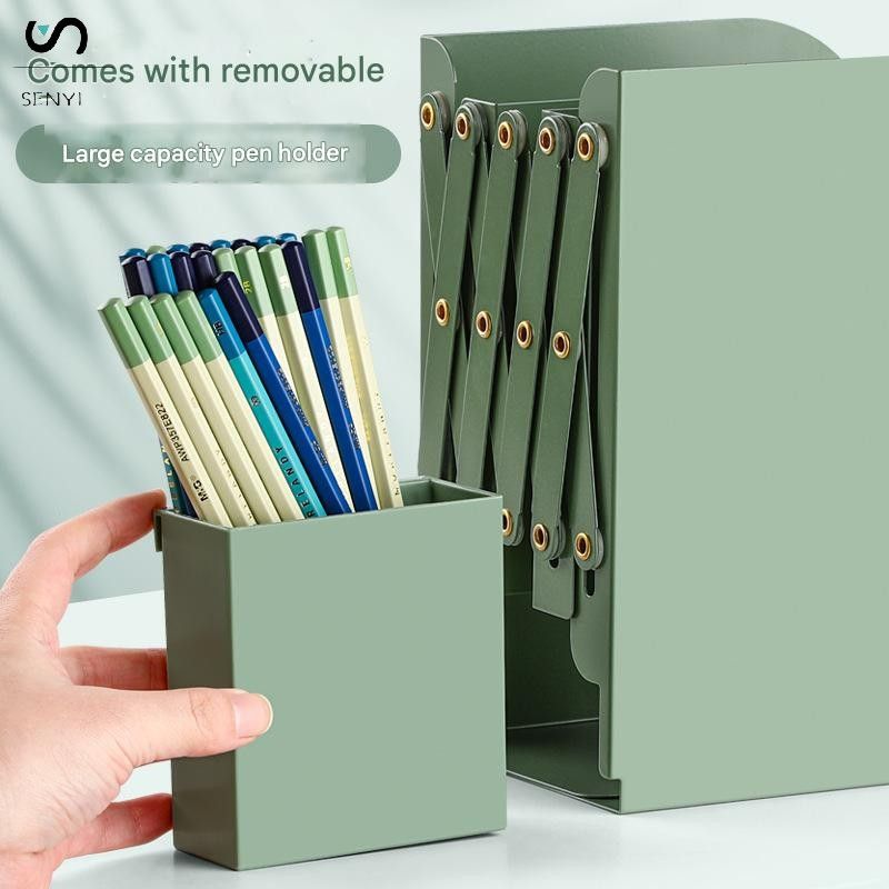 SENYI Adjustable Bookend with Pen Holder Large Bookshelf for Middle School Students Desktop Fixed Book Storage Rack Divider Book Clip Foldable chaos on the desktop cleaner