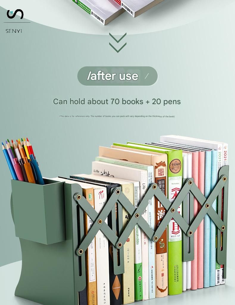 SENYI Adjustable Bookend with Pen Holder Large Bookshelf for Middle School Students Desktop Fixed Book Storage Rack Divider Book Clip Foldable chaos on the desktop cleaner