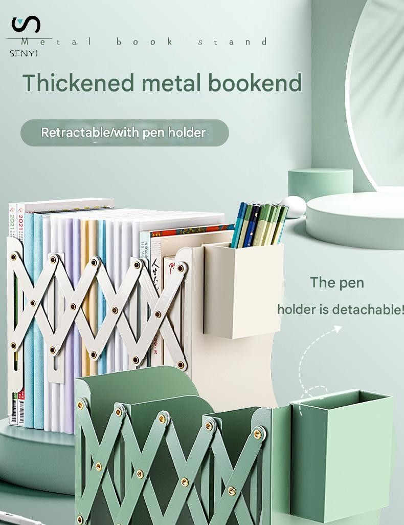 SENYI Adjustable Bookend with Pen Holder Large Bookshelf for Middle School Students Desktop Fixed Book Storage Rack Divider Book Clip Foldable chaos on the desktop cleaner