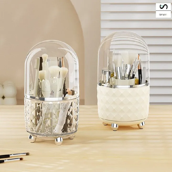SENYI Cosmetic storage box high-end light luxury desktop makeup brush storage rotatable dressing table dustproof storage bucket