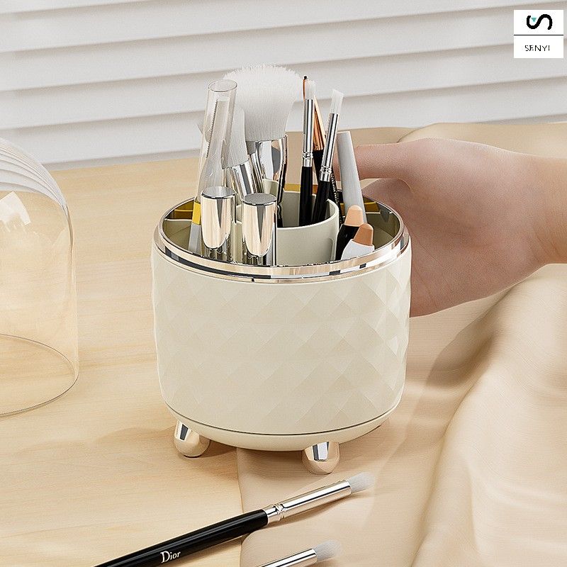 SENYI Cosmetic storage box high-end light luxury desktop makeup brush storage rotatable dressing table dustproof storage bucket