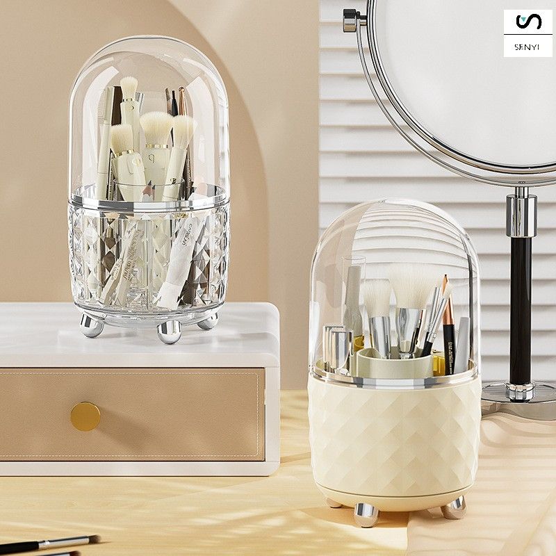 SENYI Cosmetic storage box high-end light luxury desktop makeup brush storage rotatable dressing table dustproof storage bucket
