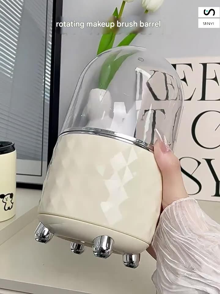 SENYI Cosmetic storage box high-end light luxury desktop makeup brush storage rotatable dressing table dustproof storage bucket