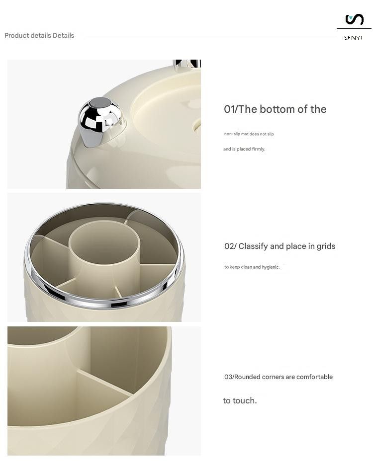 SENYI Cosmetic storage box high-end light luxury desktop makeup brush storage rotatable dressing table dustproof storage bucket