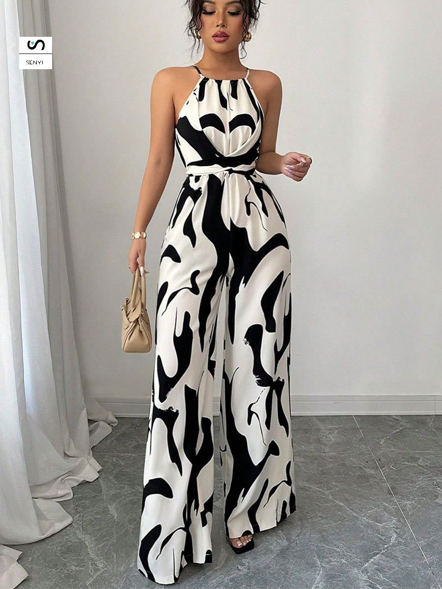 SENYI INS zebra pattern suspender jumpsuit 2025 spring and summer relaxed style lace-up wide-leg trousers women's clothing