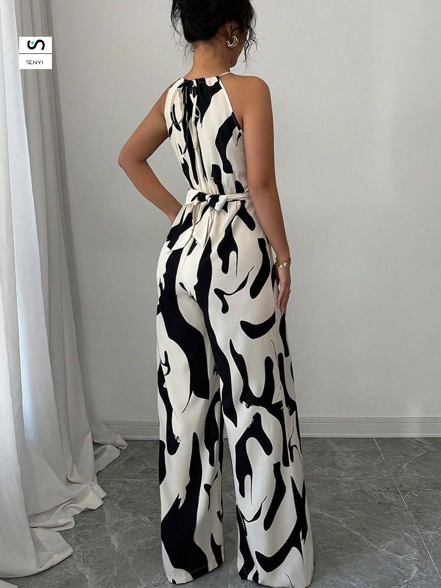 SENYI INS zebra pattern suspender jumpsuit 2025 spring and summer relaxed style lace-up wide-leg trousers women's clothing