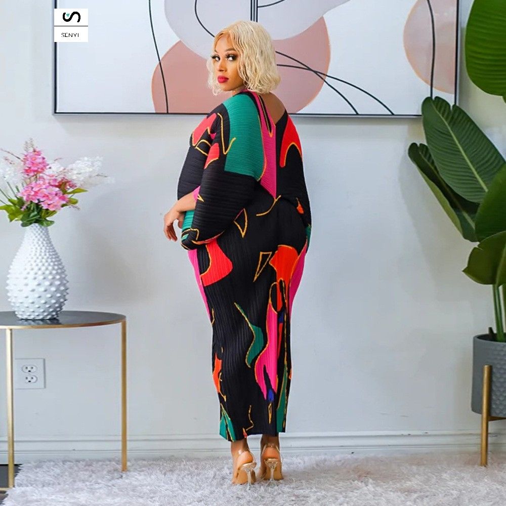 SENYI Collar bat sleeves printed dress fashionable loose high temperature cloth aunt women's clothing