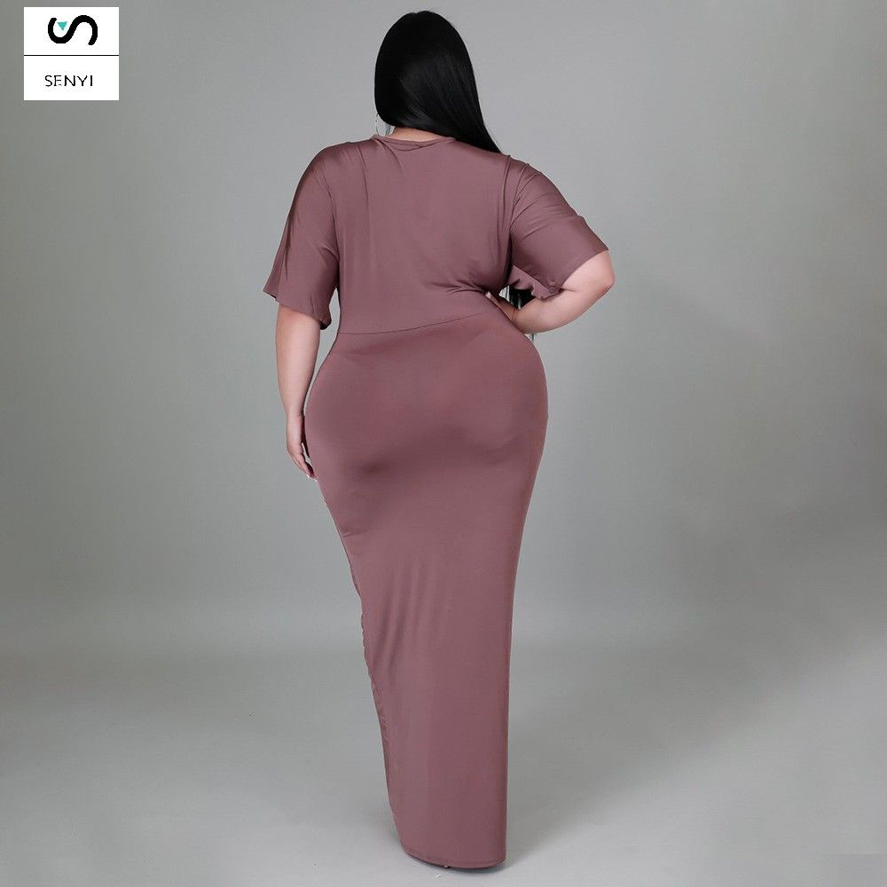 SENYI Fashion plus size women's foreign trade sexy nightclub irregular slit V-neck dress