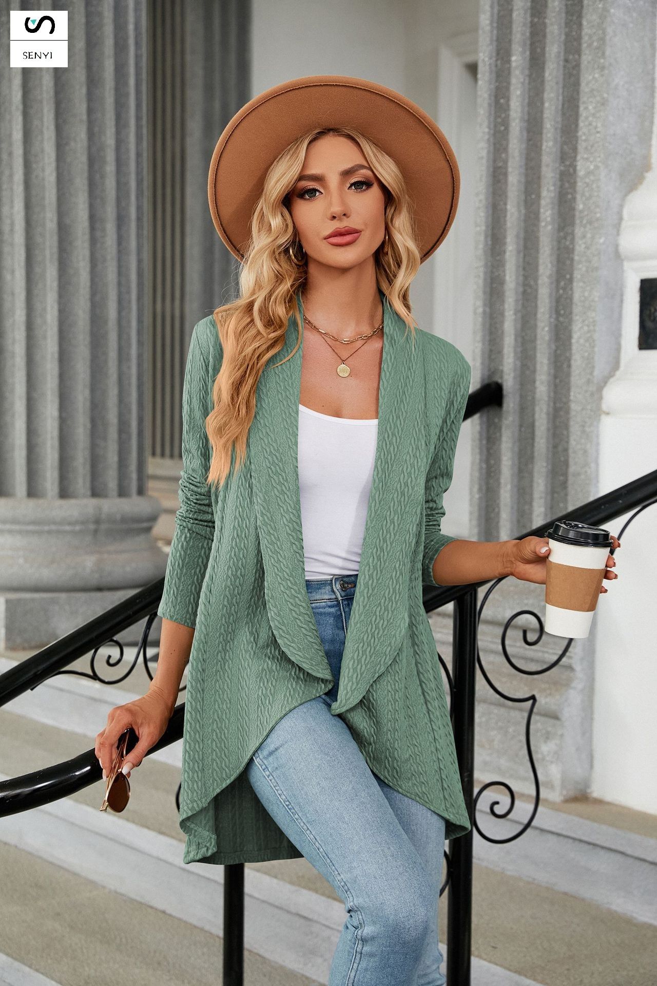 SENYI New long-sleeved solid color loose cardigan tops women's knitted jacket fashionable and versatile