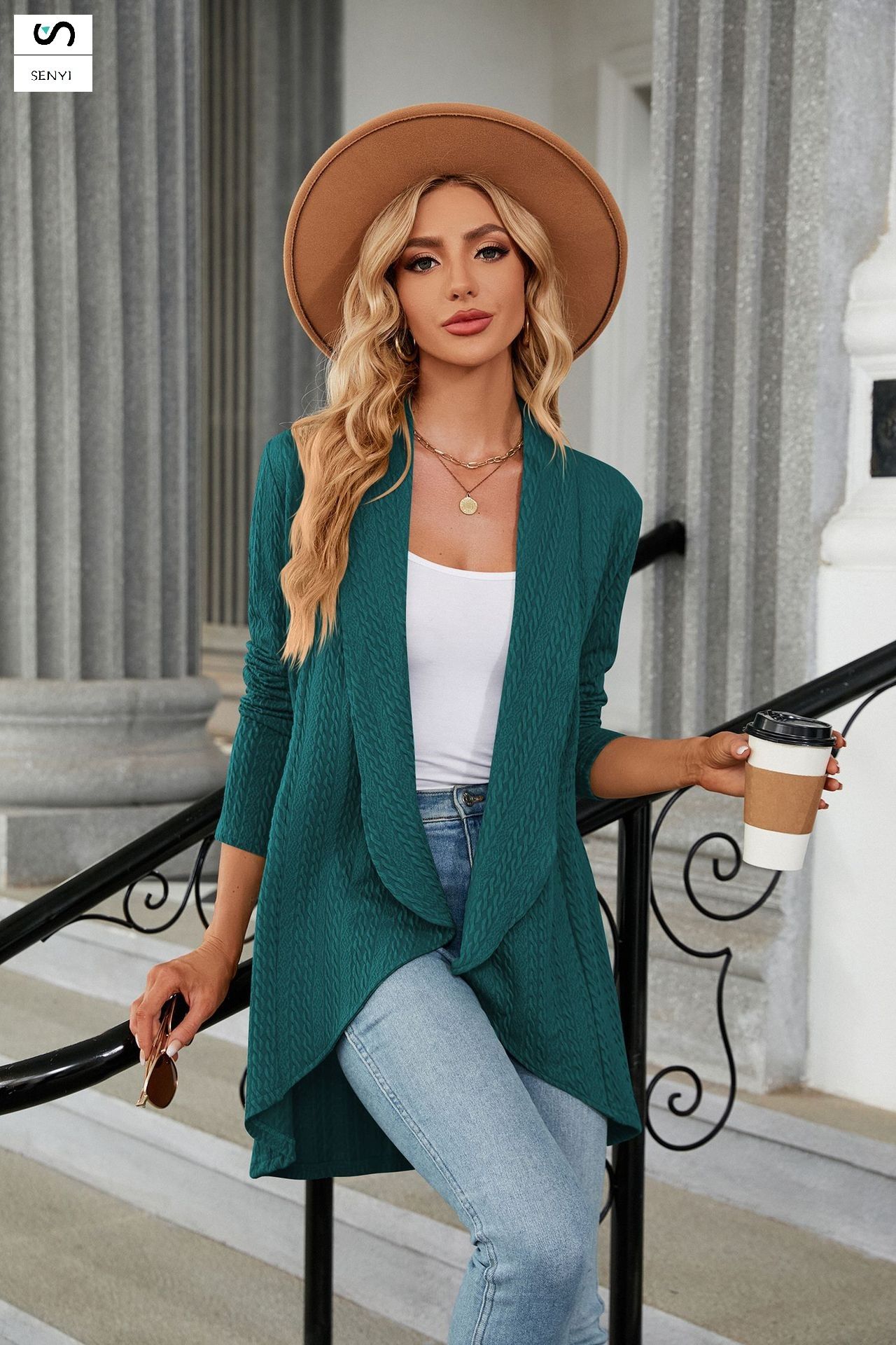 SENYI New long-sleeved solid color loose cardigan tops women's knitted jacket fashionable and versatile