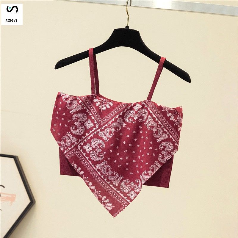 SENYI Street style cashew flower print suspender top for women, slim and versatile, short style, inner T-shirt, summer wear