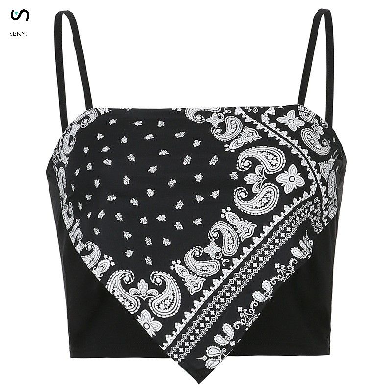 SENYI Street style cashew flower print suspender top for women, slim and versatile, short style, inner T-shirt, summer wear