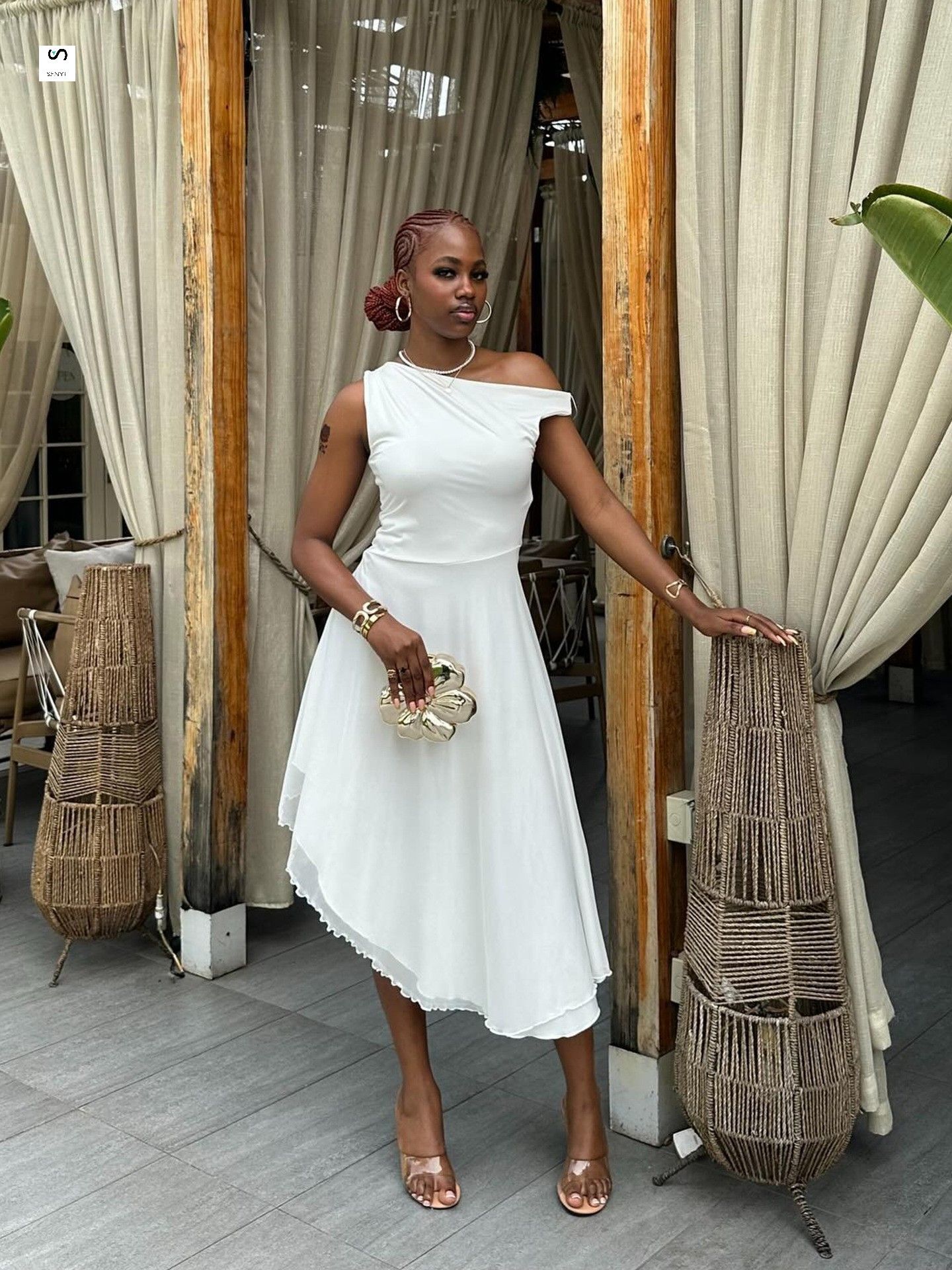 SENYI Women's Fashion Dress Simple personality Sleeveless Irregular Skirt Dress Off-shoulder elegant date birthday gift