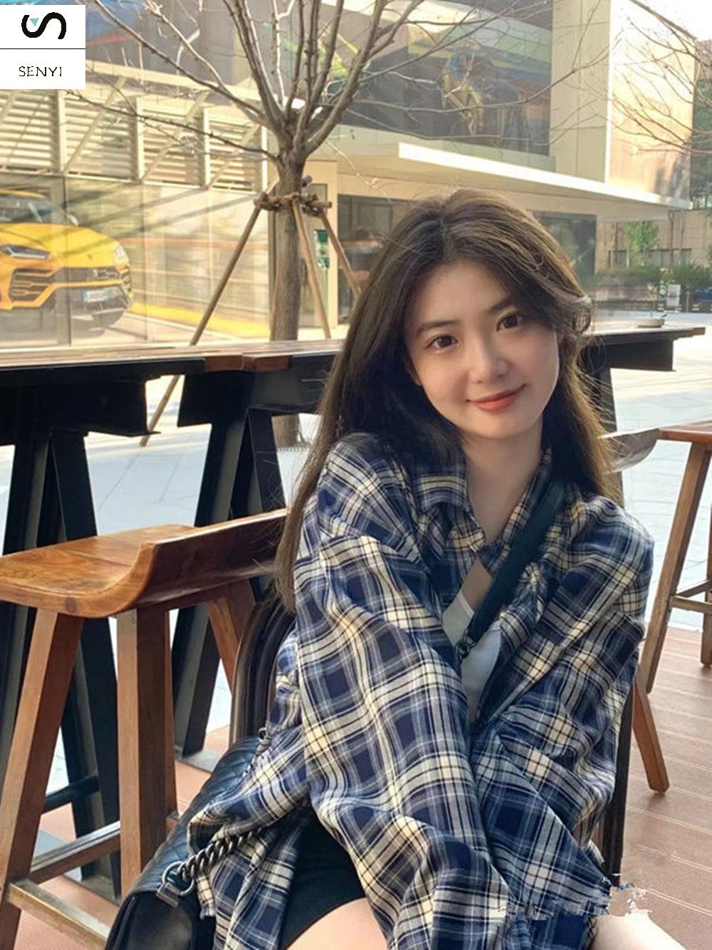 SENYI Plaid shirt women's tops spring and summer Korean loose lazy style retro long-sleeved shirt cardigan jacket