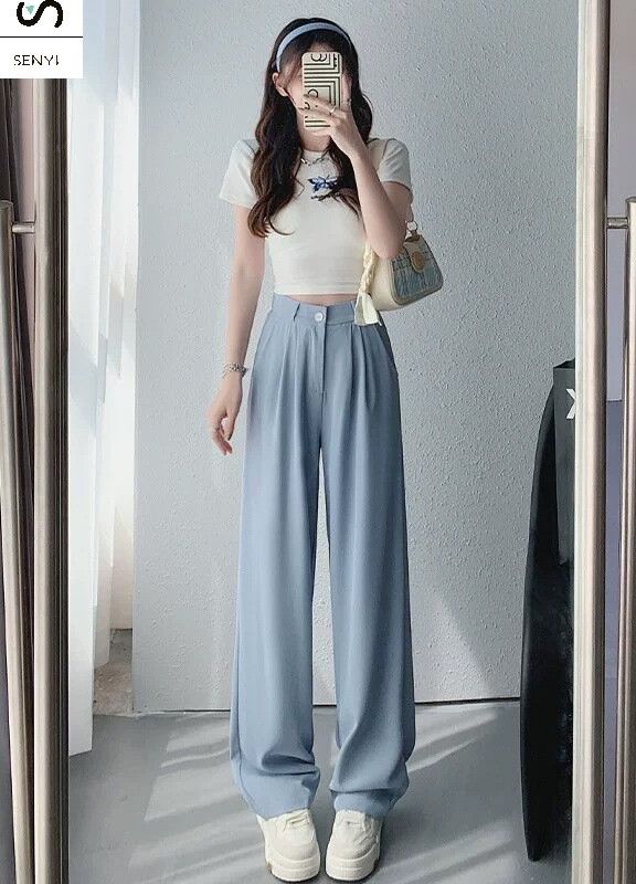 SENYI Casual suit pants women 2025 summer new loose straight high waist mopping long pants