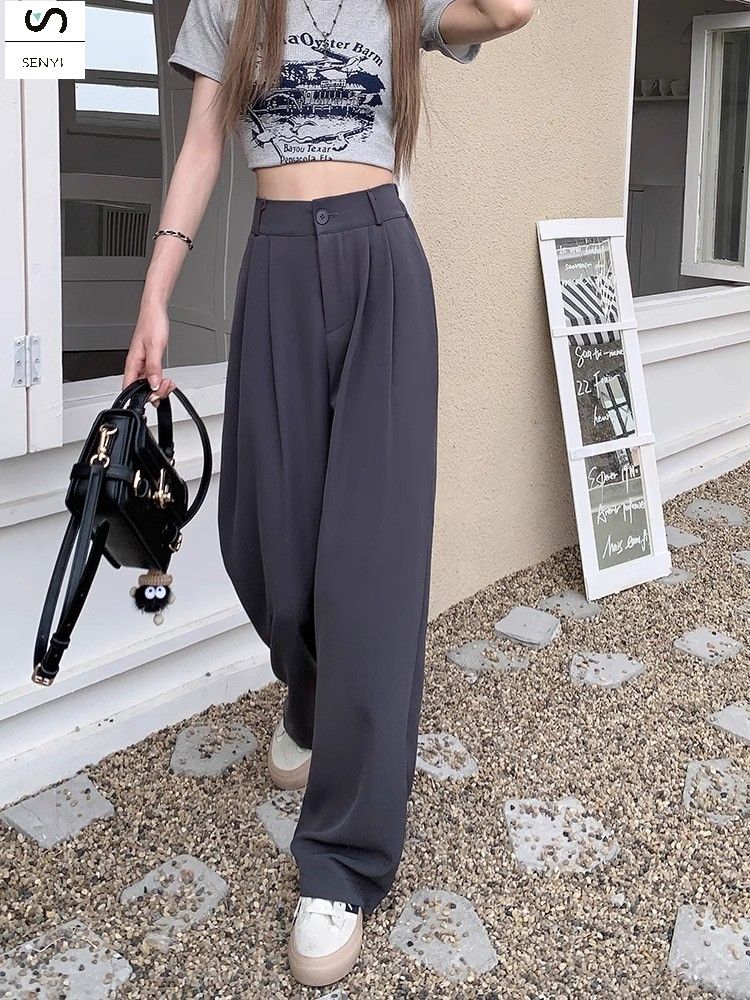 SENYI Casual suit pants women 2025 summer new loose straight high waist mopping long pants