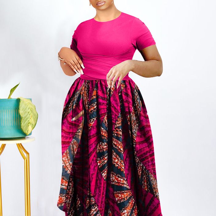 SENYI 2025 Plus size women's clothing Fashion temperament pleated personality tribal retro swing dress