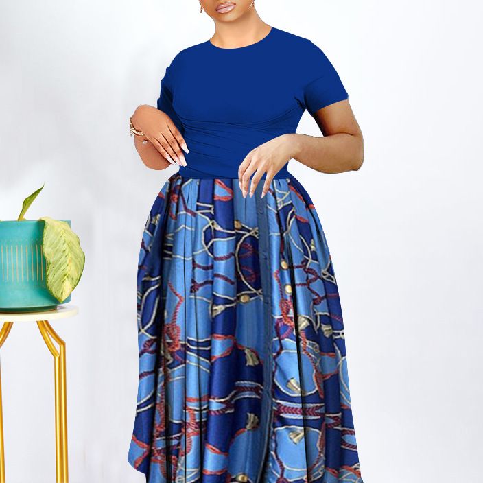 SENYI 2025 Plus size women's clothing Fashion temperament pleated personality tribal retro swing dress