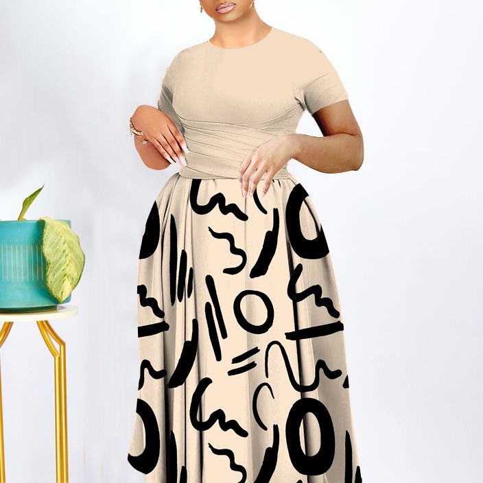 SENYI 2025 Plus size women's clothing Fashion temperament pleated personality tribal retro swing dress