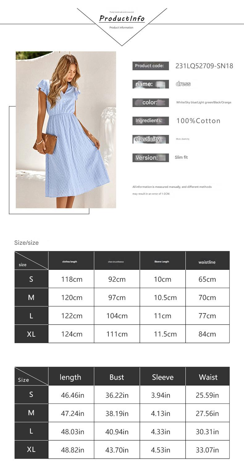 SENYI 2025 Summer New Casual Women's Wear European and American Solid Color V-neck Waist Fresh Style Cotton Dress Women