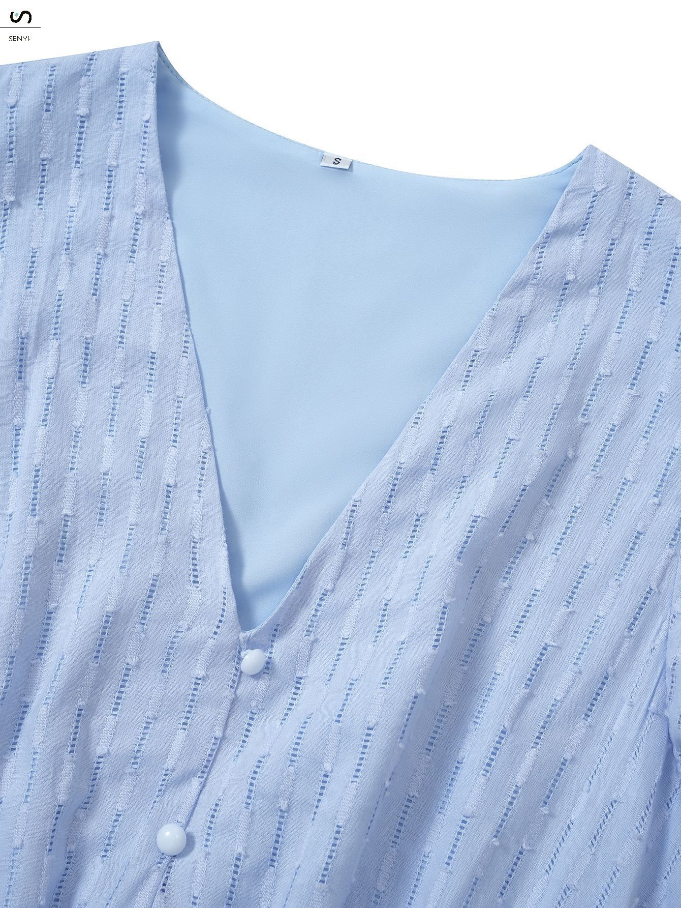 SENYI 2025 Summer New Casual Women's Wear European and American Solid Color V-neck Waist Fresh Style Cotton Dress Women