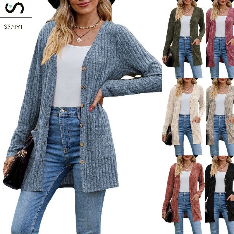 SENYI 2025 autumn new women's clothing women's sanded pit stripes solid color long-sleeved ladies cardigan jacket