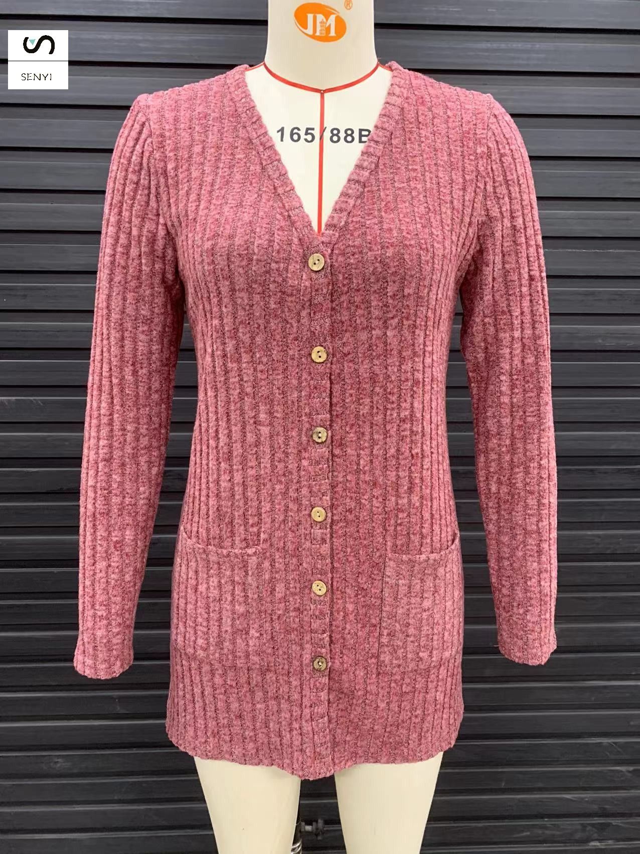 SENYI 2025 autumn new women's clothing women's sanded pit stripes solid color long-sleeved ladies cardigan jacket