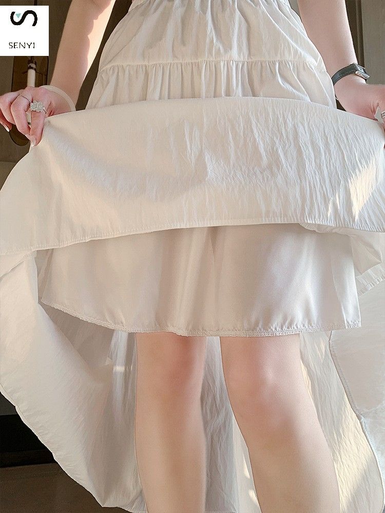 SENYI French gentle style black skirt summer thin female Korean version loose high waist temperament medium length cake A-line skirt