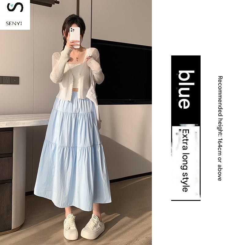 SENYI French gentle style black skirt summer thin female Korean version loose high waist temperament medium length cake A-line skirt