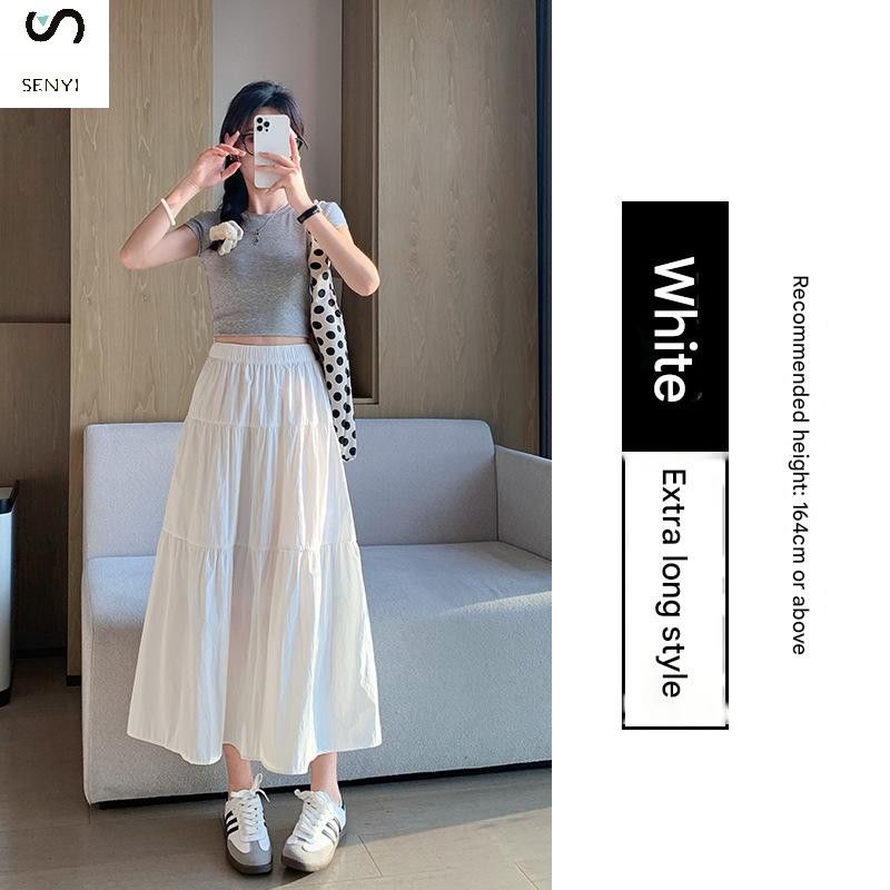 SENYI French gentle style black skirt summer thin female Korean version loose high waist temperament medium length cake A-line skirt