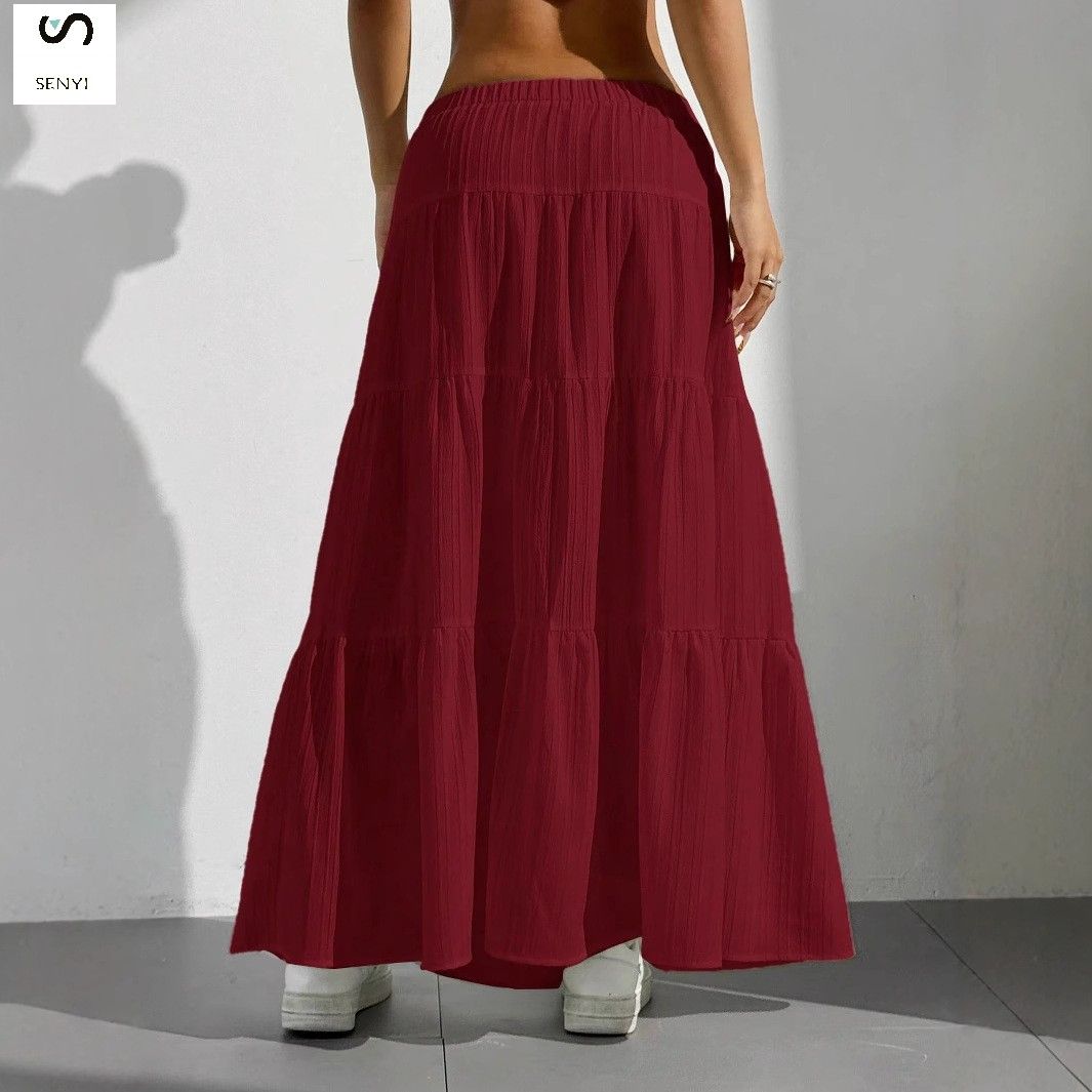 SENYI Women's clothing 2025 new white elegant skirt lace-up big swing skirt loose long skirt for women