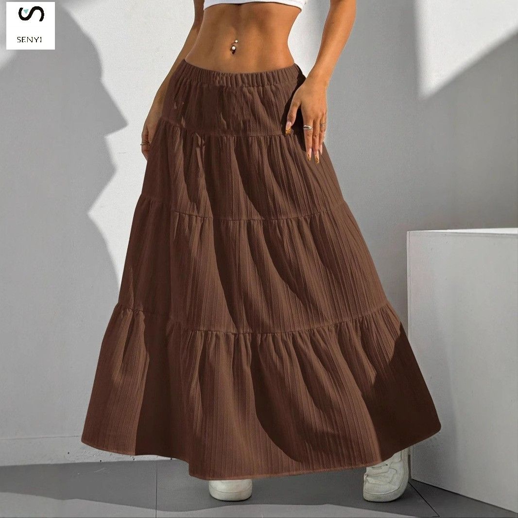 SENYI Women's clothing 2025 new white elegant skirt lace-up big swing skirt loose long skirt for women