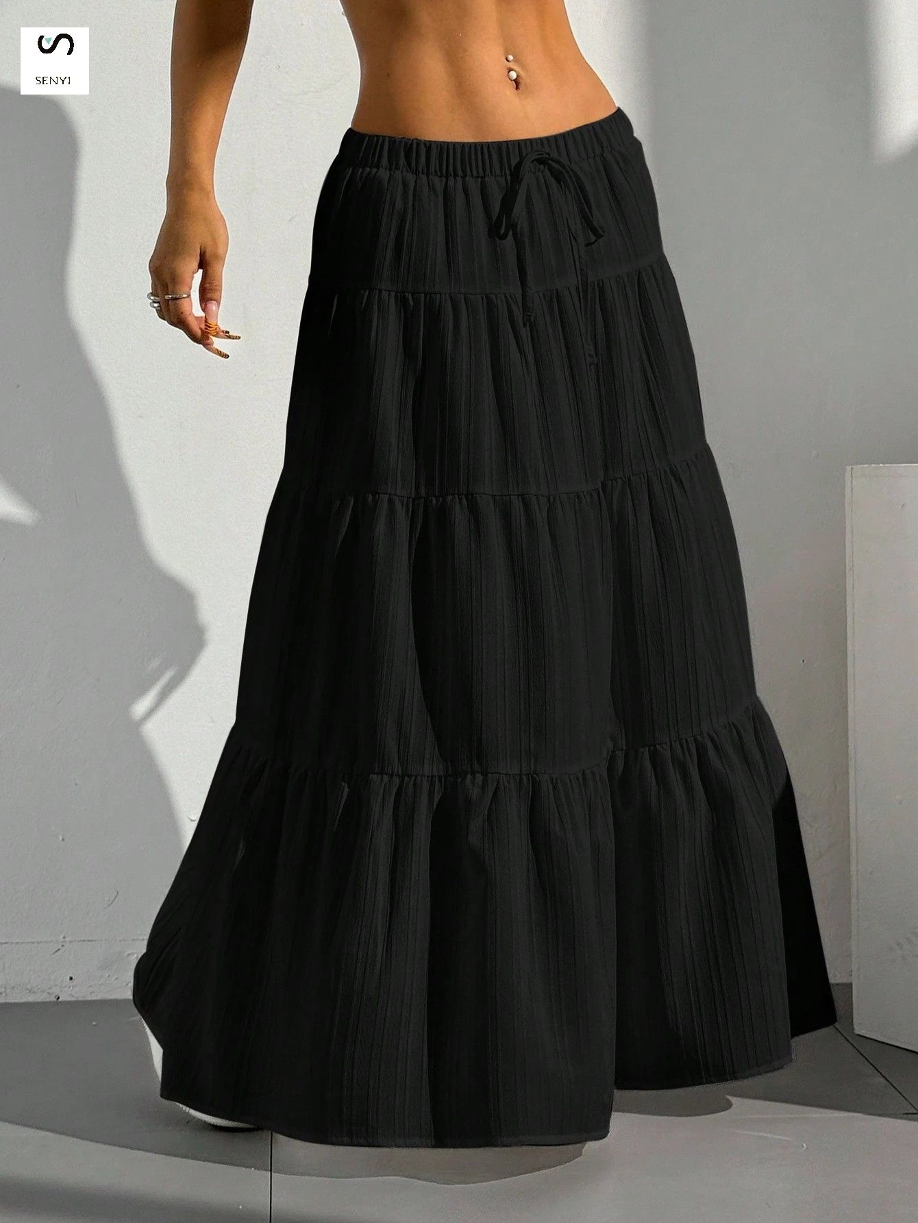 SENYI Women's clothing 2025 new white elegant skirt lace-up big swing skirt loose long skirt for women