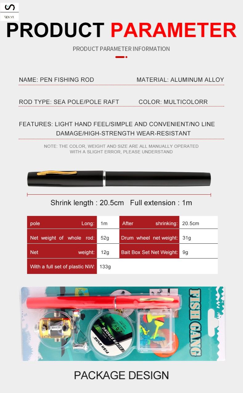 SENYI  1M Mini ice fishing rod pen rod portable gift fishing rod pen fishing rod pocket rod children's fishing rod