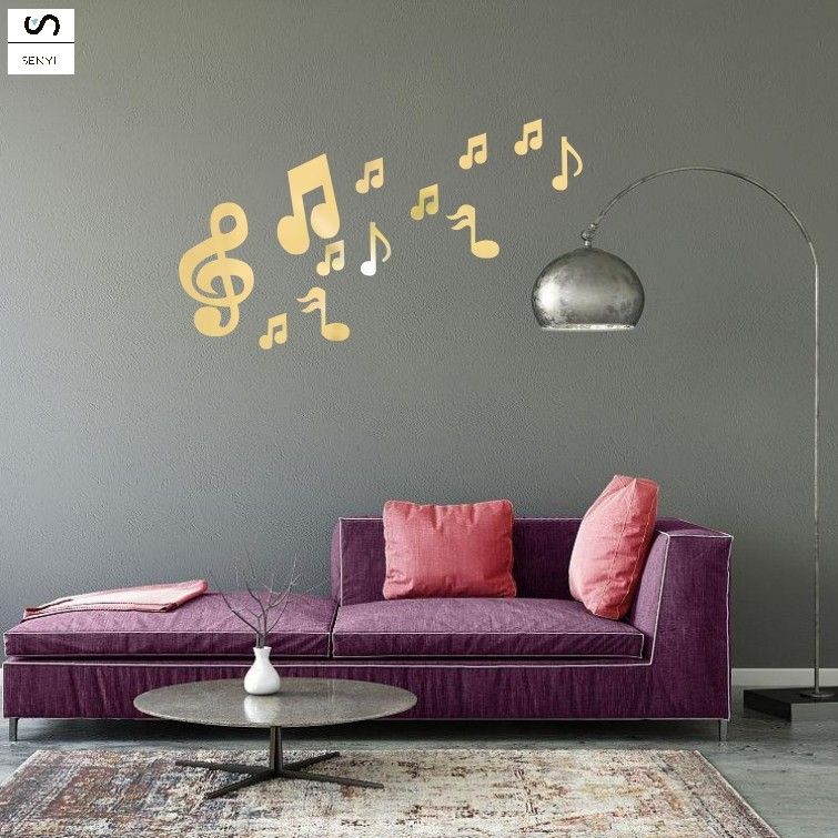 SENYI 3D acrylic musical note musical instrument music classroom piano room three-dimensional mirror wall sticker kindergarten children's room decorative mirror