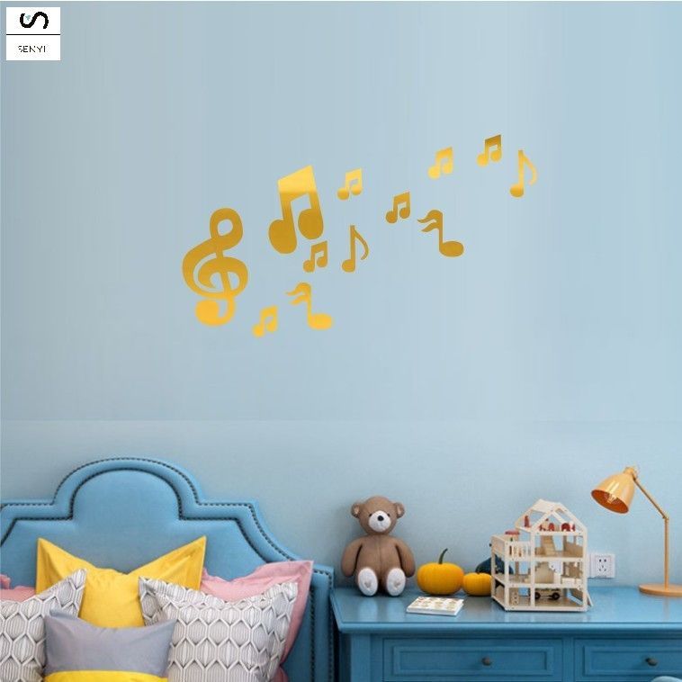 SENYI 3D acrylic musical note musical instrument music classroom piano room three-dimensional mirror wall sticker kindergarten children's room decorative mirror