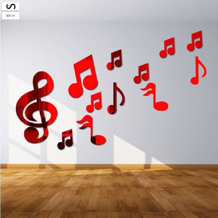 SENYI 3D acrylic musical note musical instrument music classroom piano room three-dimensional mirror wall sticker kindergarten children's room decorative mirror
